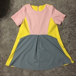 Color block dress with pockets, pink yellow gray
